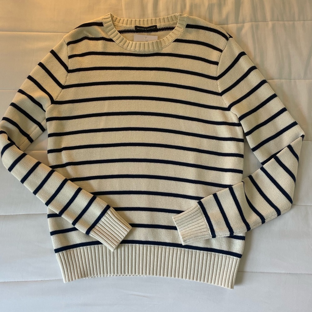 Brandy Melville Cream and Navy Striped Knit Sweater